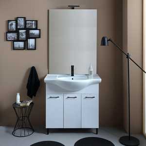 85cm 3-<b>Door</b> White Bathroom Cabinet with Black Handles Sink & Ravenna <b>Mirror</b> for Export - Product Image 2