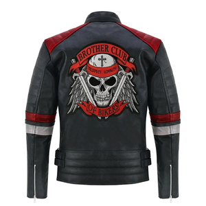Men's Bomber Motorcycle Jacket Casual Classic Black Sheep Leather Motorbike Jacket with Embroidery Patch On <b>Back</b> - Product Image 3