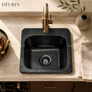 DIVRIS Évier simple en cuivre martelé fait main, à poser sur comptoir, à un trou, carré, finition polie moderne, pour cuisine et salle de bain, 12x12" NC-2007 - Product Image 5