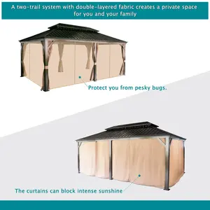 Nowensol ศาลาแบบแข็ง12 'x 20', ศาลาอลูมิเนียมหลังคาสองชั้นทำจากเหล็กกัลวาไนซ์พร้อมผ้าม่านและมุ้ง - Product Image 3