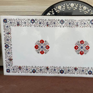 Elegant <b>White</b> Marble Inlay <b>Dining</b> <b>Table</b> Craftsman Design Home Decor Park Courtyard Villa Farmhouse Apartment Hotel School - Product Image 1