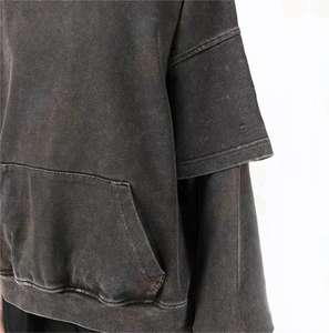 Haut de luxe unisexe Double couche manches Design pull 450gsm français éponge Street style goutte épaule hommes et femmes Hoodies - Product Image 5