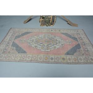 Vintage Turkish Rug 4x7.7 ft, <b>Red</b> Area Floral <b>Wool</b> Rug - Product Image 3