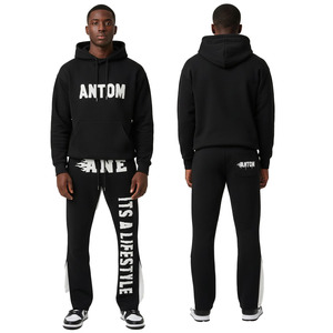 Ensemble pantalon de survêtement évasé et sweat à capuche pour hommes personnalisé survêtement polaire technique unisexe de haute qualité ensemble sweat à capuche court et jogging empilé hommes - Product Image 4