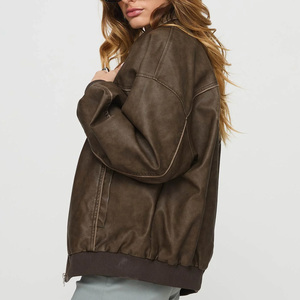 Chaqueta Bomber de cuero personalizada con logotipo estampado bordado para hombre y mujer proveedor de ropa de abrigo de invierno informal Vintage - Product Image 3