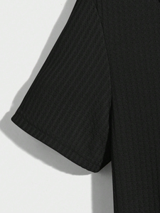 Personnalisé Hommes, s Boutons Demi-Manches Couleur Unie Gaufré Tricoté Mince et Respirant Gaufré Tricoté Pour Hommes - Product Image 4