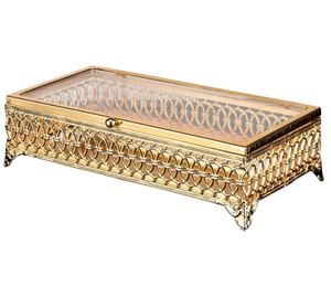 Caja de almacenamiento de vidrio de la mejor forma con marco de Metal dorado antiguo, caja de exhibición, anillo, pendiente, collar, joyero biselado - Product Image 4