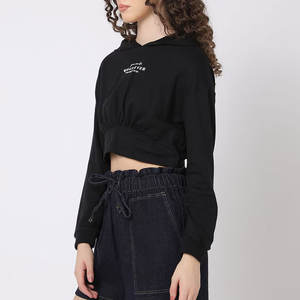 Sweat à capuche court pour femme en coton 100% respirant de haute qualité, devant uni teint vintage pour adultes, taille plus, hiver, extérieur - Product Image 2