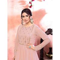 Robe Anarkali en Georgette à Paillettes Rose Poussiéreux, Robe de Soirée Formelle pour Invité de Mariage avec un Design Spécial pour les Soirées