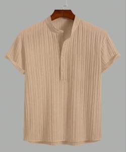 T-shirts à col en V décontractés pour hommes Tissu tissé de conception solide Poids de 200 grammes - Product Image 3