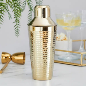 <b>Gold</b> Plated Stainless Steel <b>Cocktail</b> <b>Shaker</b> Durable Hammered Finish Martini Drink Mixer Bar Tool Barware Cobbler <b>Shaker</b> - Product Image 2