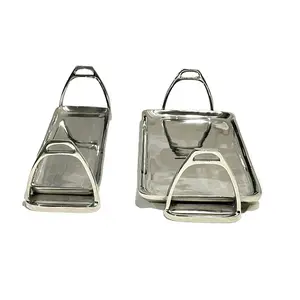 Metal Horse Pedestal Tray Set of 2 Silver High Finished Aluminum Coffee & Tea Cup Serving Tray for Restaurant & Hotels Kitchen