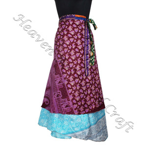 กระโปรงยาวผ้าไหมส่าหรีแบบสองชั้นกระโปรงยาวผ้าไหมส่าหรีแบบกลับด้านใหม่ล่าสุดของอินเดีย - Product Image 4