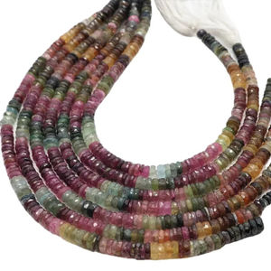 Perles de pierres précieuses en forme de pneu Heishi à facettes en tourmaline multi naturelle pour la fabrication de bijoux en gros Tourmaline 5-6mm perles de rondelle 9" - Product Image 1