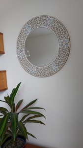 Cadre de miroir en aluminium moulé avec décoration murale en mosaïque martelée et en os, miroir poli, décoration intérieure, art métallique - Product Image 3