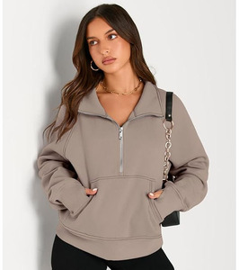 Sweat à capuche pour femme avec demi-zip et manches longues, fabriqué en tissu doux et confortable pour un usage quotidien décontracté, facile à porter - Product Image 3