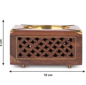 Cenicero cuadrado de madera con tapa de latón y trabajo Jaali en los lados Cenicero de escritorio interior y exterior de madera artesanal - Product Image 4