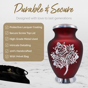 Urna de cremación de rosa roja-Urna grande para cenizas humanas con bolsa premium-Urna de rosas hecha a mano para cenizas para adultos-Honra a tu ser querido - Product Image 3