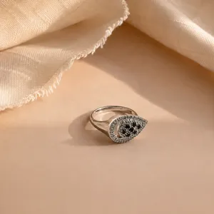 Classic <b>Black</b> <b>Onyx</b> Evil Eye <b>Ring</b> with Diamond Bezel Setting - Product Image 2