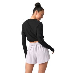 Listo para enviar, camisetas cortas personalizadas con cuello redondo para mujer, ropa deportiva transpirable de manga completa de secado rápido para deportes y entrenamiento - Product Image 2