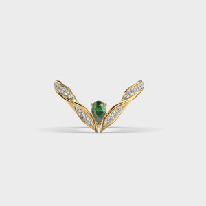 Luxury Emerald Green Gemstone <b>Open</b> Wrap <b>Ring</b> Yellow Gold Pave Setting Women Engagement Jewelry Plant Design - Product Image 1