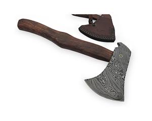 Hache en acier Damas de qualité industrielle, hachette de camping DIY avec applications de coupe, manche en bois - Product Image 1
