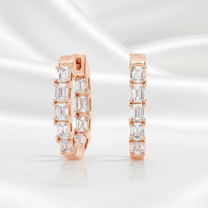 Trendy Sterling <b>Silver</b> <b>Huggie</b> Hoop Earring Emerald Moissanite Inside-Out Small Circle Clip Bridal Wedding Party Jewellery Gifts - Product Image 3