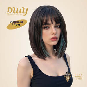 Peluca Bob de Cabello Sintético de Lujo DWY con Flequillo con Reflejos y Encaje Transparente - Product Image 6