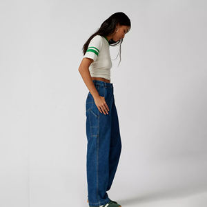 Femmes Premium Denim Baggy été pleine longueur lavé surdimensionné bouton Fly pantalon respirant mi plat avant décontracté hiver jean - Product Image 6