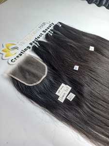 Extensions de cheveux vierges vietnamiens crus 100% donneur unique Perruque à fermeture à lacet HD droite naturelle Ensemble de couleurs noires vierges crues - Product Image 5