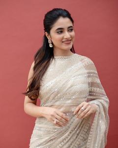 ผ้าส่าหรีงานปักเลื่อมตาข่ายพร้อมเสื้อเบลาส์แบบพิเศษสำหรับนักออกแบบ - Product Image 2