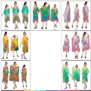 ชุดเดรสผ้าชีฟองโพลีเอสเตอร์คอตตอนสีพื้นทรงคาฟตัน แขนสั้น ผ้าทอเอวธรรมชาติ - Product Image 4