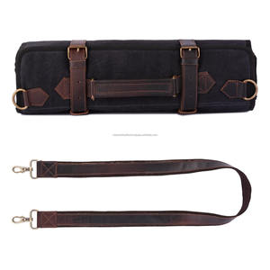 Rouleau à couteaux en cuir et toile fait main, organiseur de rangement pour couteaux de chef, sac de voyage culinaire LCKR-0012 - Product Image 5