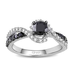 Jeulia Bond of Love Twist Ring-Black and White Zircon Stones in Sterling Silver - Product Image 1