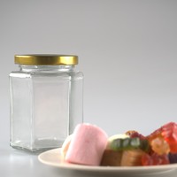 Meilleure vente : pot à miel hexagonal en verre transparent 288 ml pour aliments en conserve, chocolat, gelée