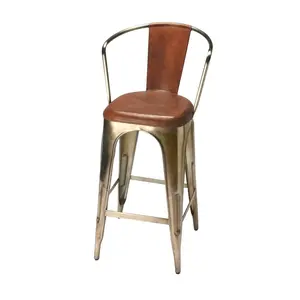 귀여운 높은 바 의자 빈티지 바 의자 겉 천을 좌석 골드 분말 코팅 금속 다리 가죽 아침 의자 펍