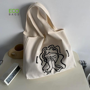 Custom Printed Organic Cotton Canvas Tote <b>Bag</b> Eco-Friendly Reusable Modern <b>Medium</b> <b>Size</b> Promotional Use Letter Pattern Shopping - Product Image 5