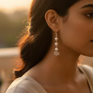 Elegantes Pendientes de Plata de Ley 925 con Perlas para Mujer, Accesorio de Joyería Premium - Product Image 1