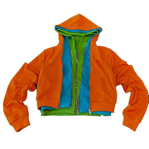 Sudaderas con capucha de triple capa lisas de peso pesado personalizadas con cremallera y bloque de color para Calle en blanco - Product Image 1