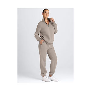 ชุดเสื้อผ้า2ชิ้นแนวลำลองของผู้หญิงกางเกงเอวลอยลายทางมีซิปแขนยาวกางเกงขาสั้นสีทึบสำหรับกีฬากลางแจ้ง2025ฤดูใบไม้ร่วง - Product Image 4