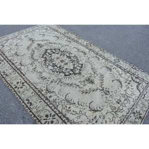 Classic Beige Brown 5.8 X 9.7ft Wool <b>Rug</b> Turkish Patchwork Design for Entryway Living Room <b>Bedroom</b> Latex Rectangular Hallway - Product Image 4