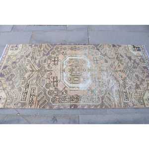 Vintage Turkish Accent Rug 2.9x6.1 ft, <b>Brown</b> Solid Rug <b>Wool</b> - Product Image 4