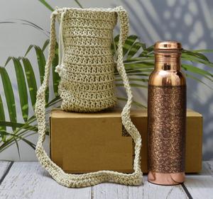 Navire en cuivre martelé avec sac de transport et boîte Couvercle étanche Yoga Gym Bouteille d'eau Option de cadeau polyvalente au prix nominal - Product Image 4