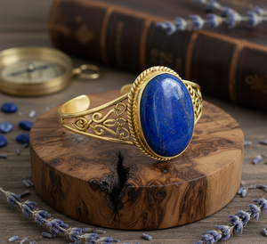 Rudra Gemmes Fabriquées À La Main Naturel Lapis Lazuli Cabochon Perlé Bracelet Tibétain Argent 14K Plaqué Or Bohème Pierres Précieuses Bijoux - Product Image 3