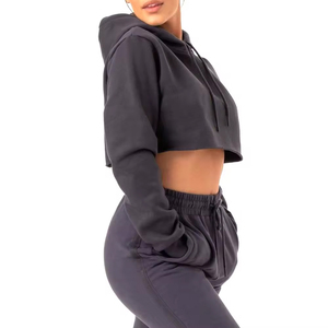 Sweat à capuche zippé décontracté pour femme avec capuche courte Techniques lavées pour l'entraînement et l'hiver/l'été - Product Image 3