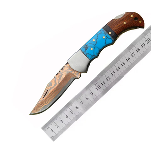 มีดพกพาแบบพับได้ทำจากเหล็กดามัสกัสทำจากทองแดงมีดสำหรับตั้งแคมป์ - Product Image 6