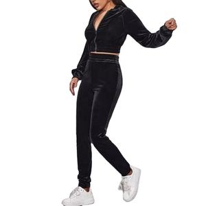 Hot Selling 2024 <b>Woman's</b> Velvet <b>Velour</b> Breathable 100% Polyester <b>Tracksuit</b> Jogger Sets Solid Color Fashion Sweatsuit Outfits for - Product Image 5