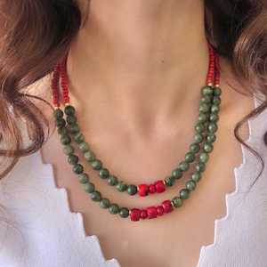 Collar de coral y Jade para mujer, piedras preciosas rojas y verdes con cuentas hechas a mano, joyería llamativa, Coral y jade - Product Image 6