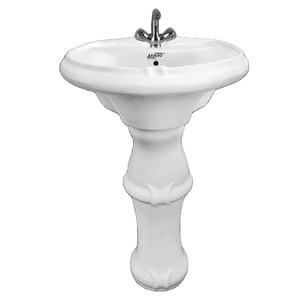 Lavabo de mano de cerámica blanca del proveedor superior de forma ovalada con material de piedra de pedestal Fregadero de artículos sanitarios para baños indios - Product Image 1