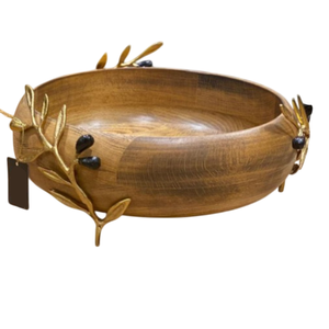 Bol de service à salade vintage bol de service en bois d'accent de fleur en laiton de luxe pièce maîtresse décorative pour les maisons et les événements - Product Image 4